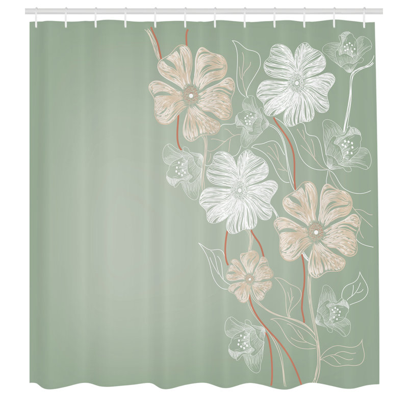 Shower Curtain with Hooks Included, 75" H x 69" W, Redbrown White