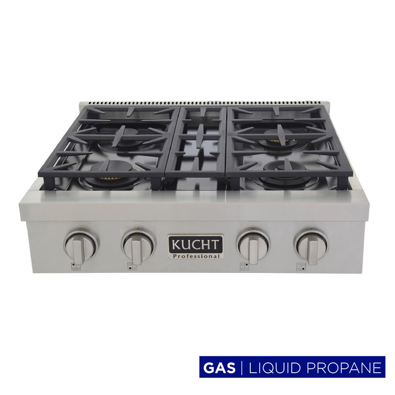 30" 4 Burner Cooktop, Liquid Propane, Classic Silver