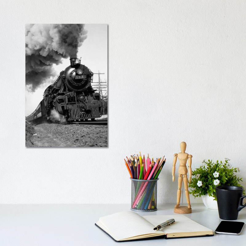 1920s-1930s Steam Engine Pulling Passenger Train Smoke Billowing Form Exhaust Stack - Wrapped Canvas Print