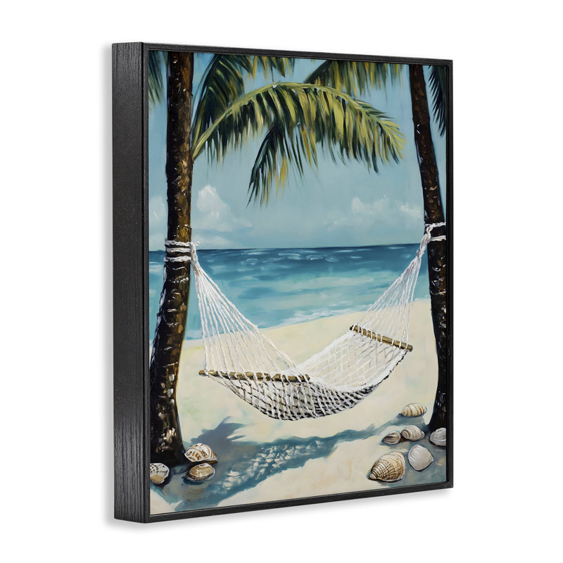 Breezy Coastal Hamac, estampe numérique, design par Franklyn Gregory, H 30 po x l 24 po, Giclée encadrée noir minuit