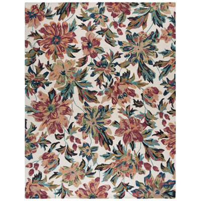 Kannin Hand Tufted Wool/Cotton Floral Rug in Gray/Violet