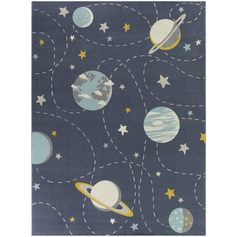 Tapis crème / bleu / gris Betha, Rectangle 5 pi 3 po x 7 pi, Blue