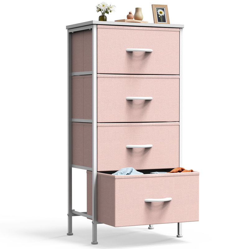 Enegess 4 Drawer Storage Dresser Chest, Pink/White