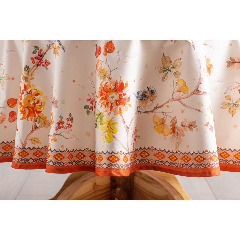 Floral 100% Cotton Round Tablecloth, 69" x 69"