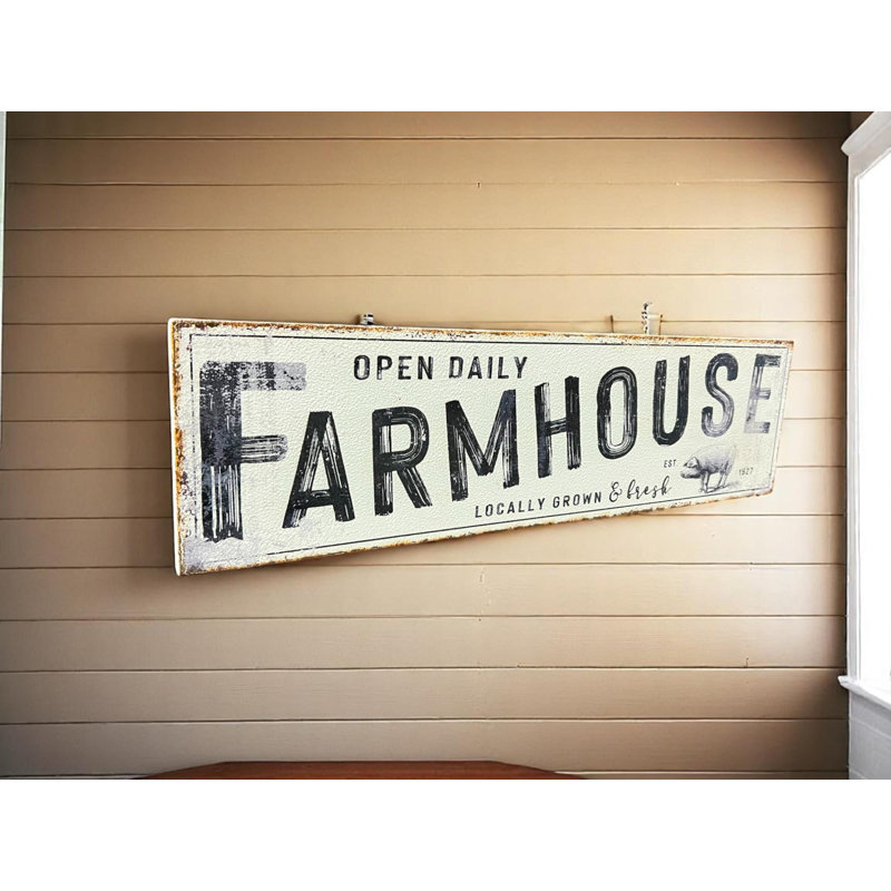 Open Daily Farmhouse Distressed Metal Sign