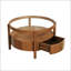 Table basse ronde à plateau en verre avec base en bois de noyer et tiroir caché pour le rangement de salon moderne