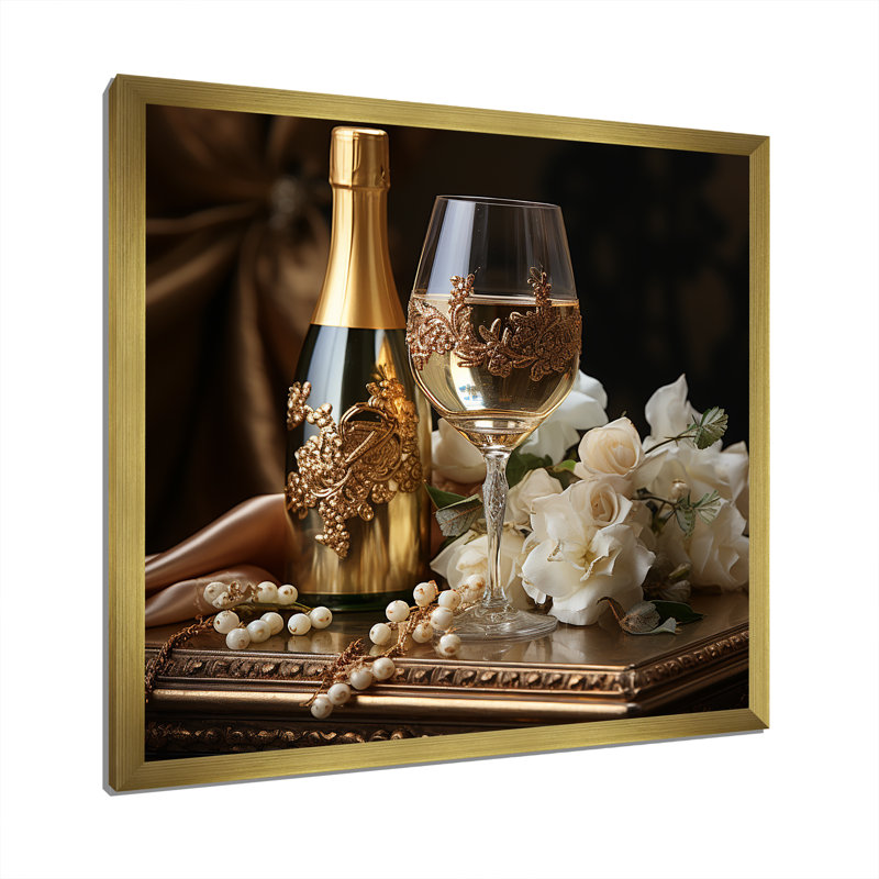 Classic Elegance - Champagne, reproduction d'art sur toile encadrée vin, Cadre doré simple, H 24 po x l 24 po x P 1 po