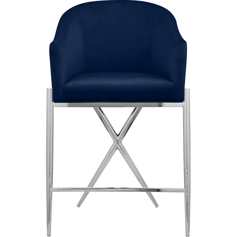 Tabouret de comptoir 26,5 po Xavier, Velours marine, Chrome chrome