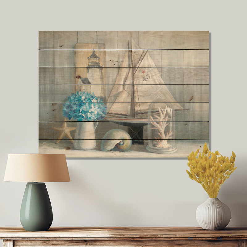 Summer Nautical House - Impression nautique et côtière sur bois de pin naturel, H 30 po x l 40 po x P 1,5 po