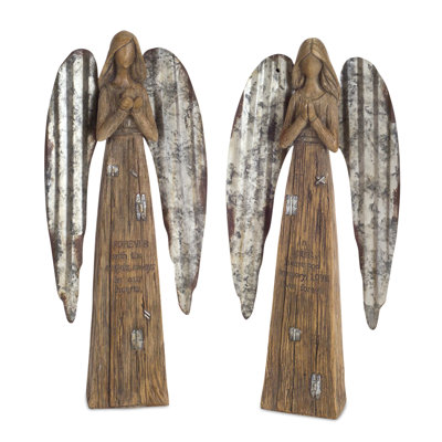 2 Piece Polyresin/Metal Angel Set