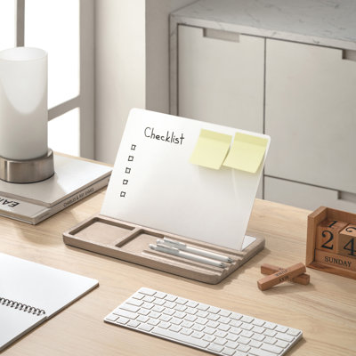 Organisateur de bureau 2 en 1 en bois massif avec tableau blanc magnétique, fente pour notes et rangement caché - Accessoire de bureau moderne