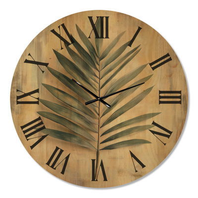 Sage Palm Frond - Tropical Round Wall Clock, Printed on Wood
