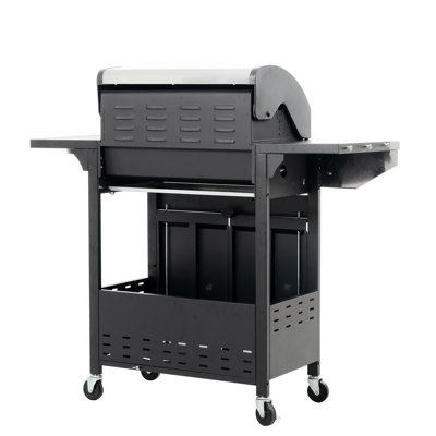 4 Burner Stainless Steel Propane Gas Grill With Side Burner, 46,500 BTU, Patio & Garden BBQ Grill, Black/Silver