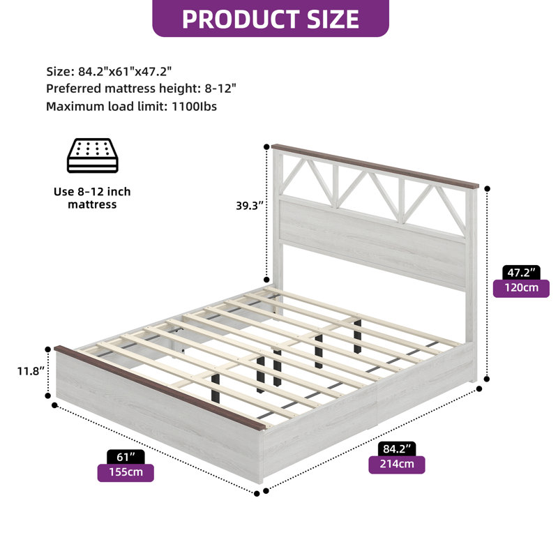  Lit plateforme 47,2 "Farmhouse, Grand lit