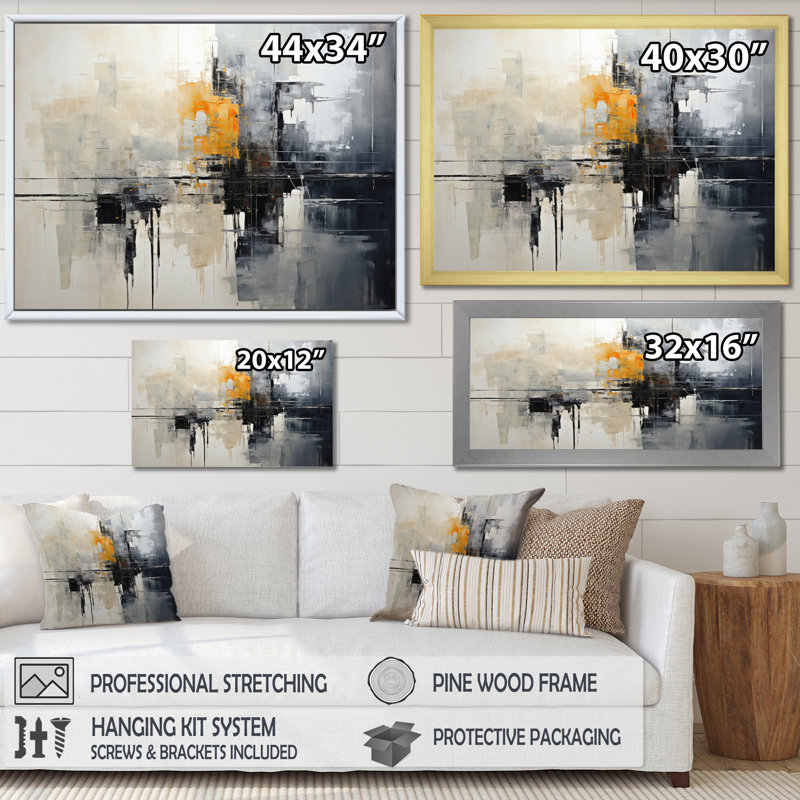 Gabreil Grey Collage Reflections I - Abstract Collages, art mural sur toile, H 30 po x l 40 po x P 1,5 po, Cadre photo noir