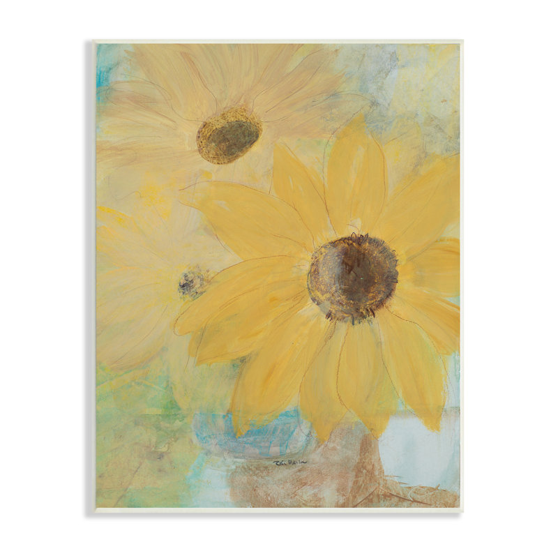 Sunflower Florals Abstract Still Life Summer Farm Flowers 10" x 15" MDF Wood Wall Plaque