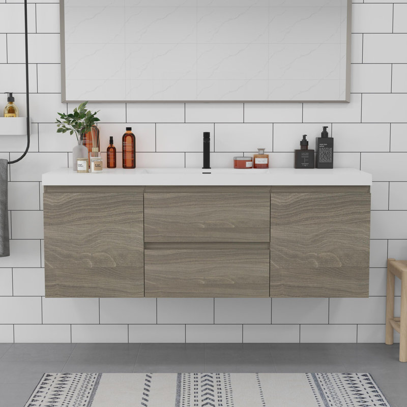 Wall Mounted Bathroom Storage Vanity, Oak