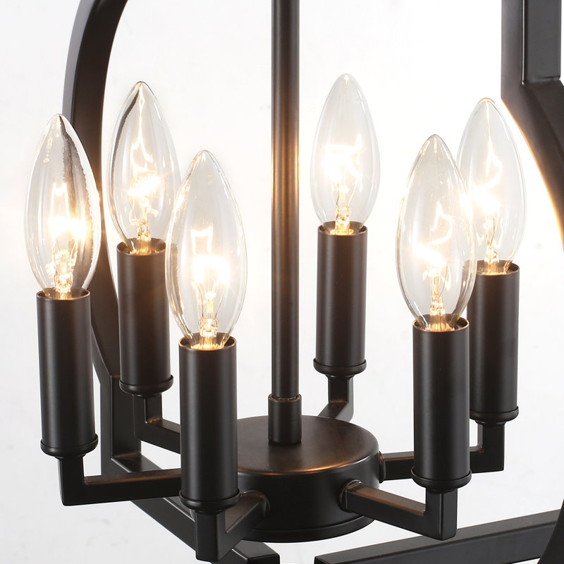 Luminaire suspendu de style lanterne géométrique moderne à 6 lumières de 19,68 po à intensité variable de style bougie pour îlot de cuisine