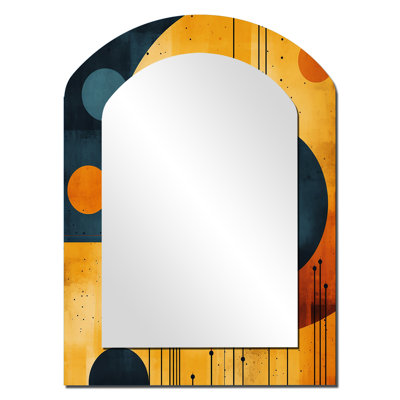 Midcentury Geometric Abstract In Retro Orange II - Midcentury Modern Asymmetrical Decorative Wall Mirror, Modern Freeform Mirror, Printed Metal Art