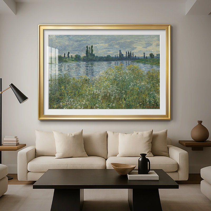 Spring by the Seine (Printemps au bord de la Seine)-Claude Monet-Framed Gallery Wrapped Canvas-c. 1878, 26.5x36.5, Gold