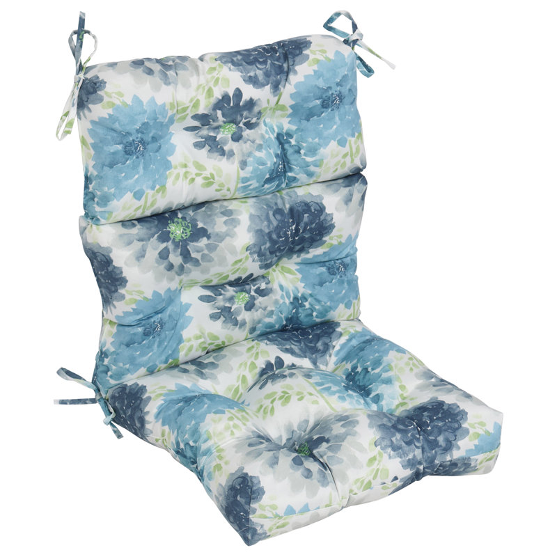 Coussin de chaise d'extérieur capitonné, L 20 po x P 20 po, Blanc / bleu / floral gardénia
