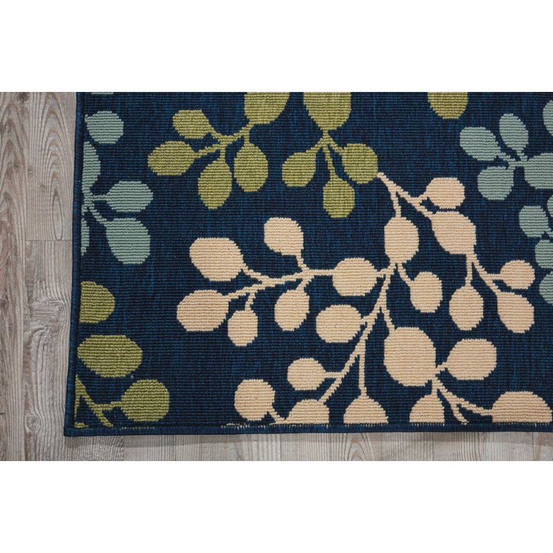 Tapis bleu botanique Janyce, Tapis de couloir 2 pi 3 po x 7 pi 6 po