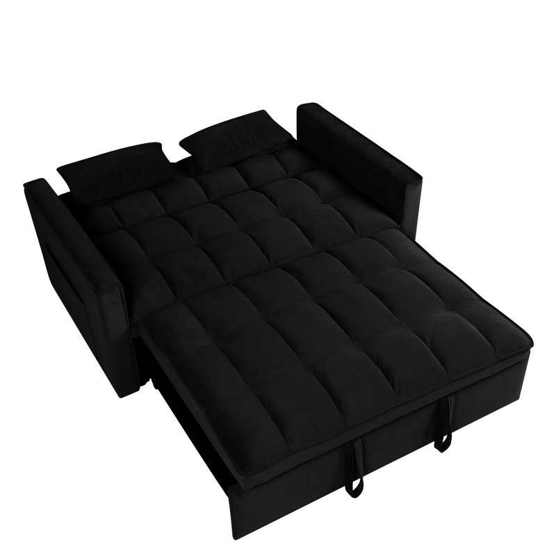 Canapé-lit convertible 3-en-1 53 po Modern Velvet, Coton, Noir