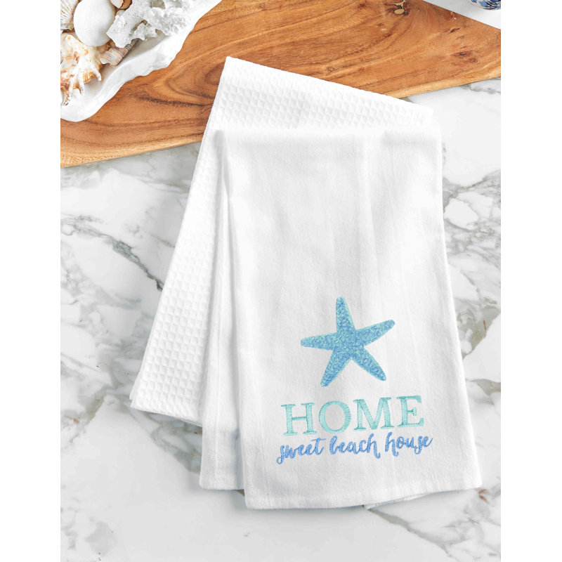 Home Sweet Beach House Embroidered Cotton Flour Sack Kitchen Towel