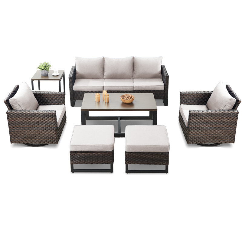 Chaqueta Wicker 7 - Person Patio Conversation Set with Cushions, Beige