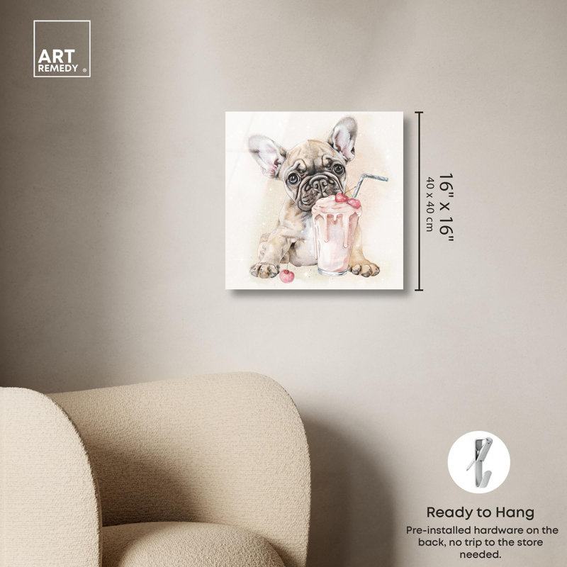 Impression sur toile Milkshake Frenchie, H 16 po x l 16 po