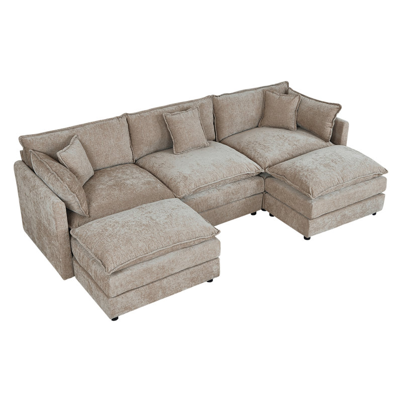 Modern Chenille Loveseat Sofa Couch With Ottoman, Coffee Chenille, 33.85" H x 112.2" W x 35.82" D