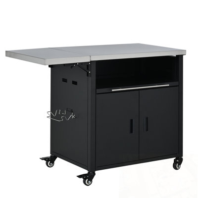 Chariot de salle à manger de patio avec support à déchets, plateau pliable et espace de rangement