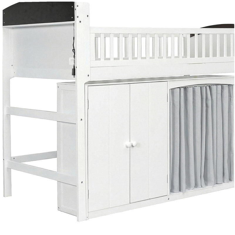 Lit mezzanine simple avec armoire de rangement, armoire et DEL, blanc et espresso, Blanc