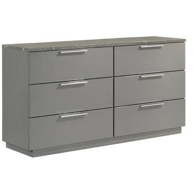 Commode Elara - Finition bicolore très brillante en marbre et laque avec tiroirs spacieux et pieds en métal