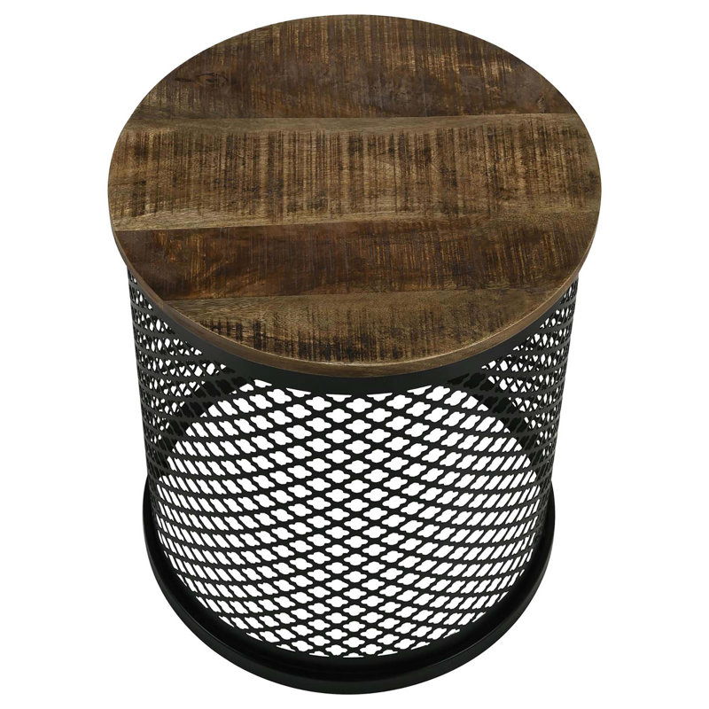 Table d'appoint naturelle et noire à base tambour