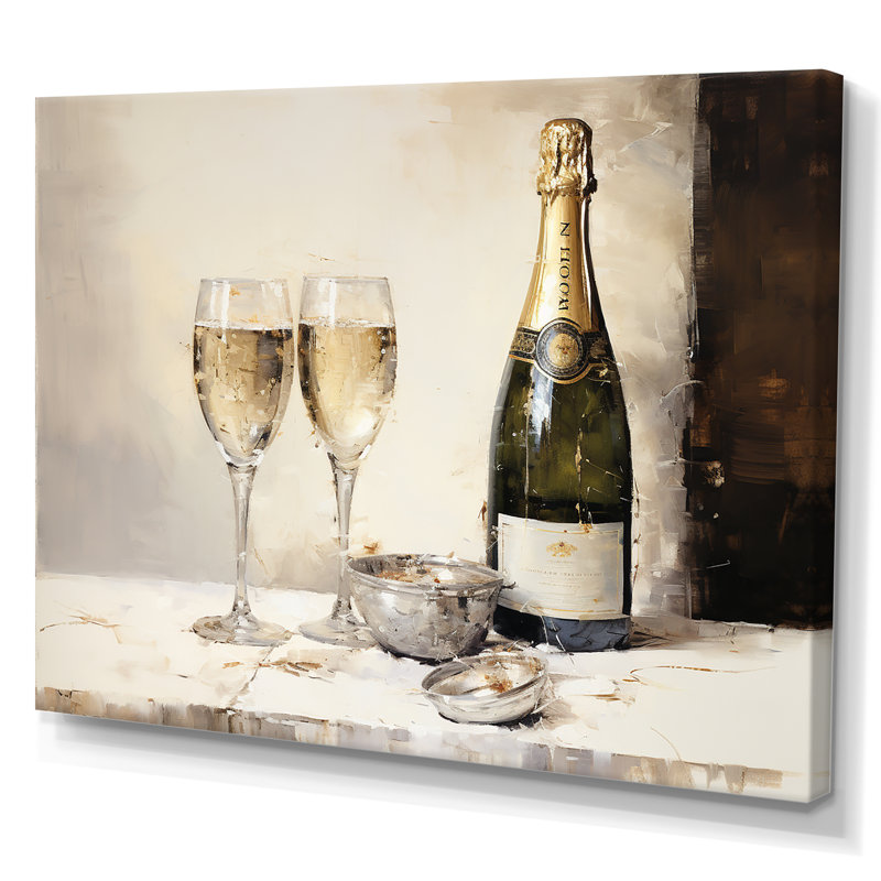 Golden Champagne In Glass I - vin et champagne, impressions d'art mural, H 24 po x l 32 po x P 1 po, Toile tendue
