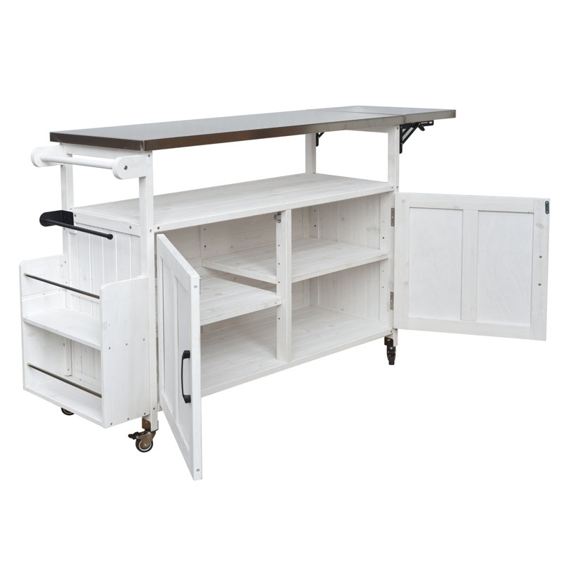 Outdoor Kitchen Island, Rolling Bar Cart & Storage Cabinet, White