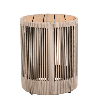 Weather - Mobilier de patio pour table d'appoint en corde et en bois, 18,68 pouces de hauteur, convenant au chevet avec utilisation détaillée, 15 de large, capacité de 175 lb