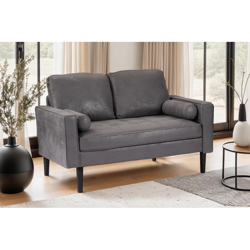 Baity Cushioned Loveseat Sofa, Microsuede Grey, 2