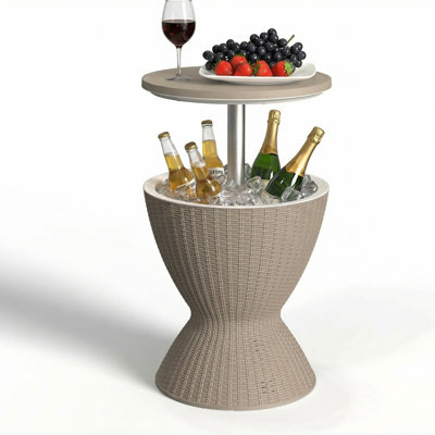 Seau à glace en rotin 30l pour l'extérieur, glacière 3 en 1 et table d'appoint