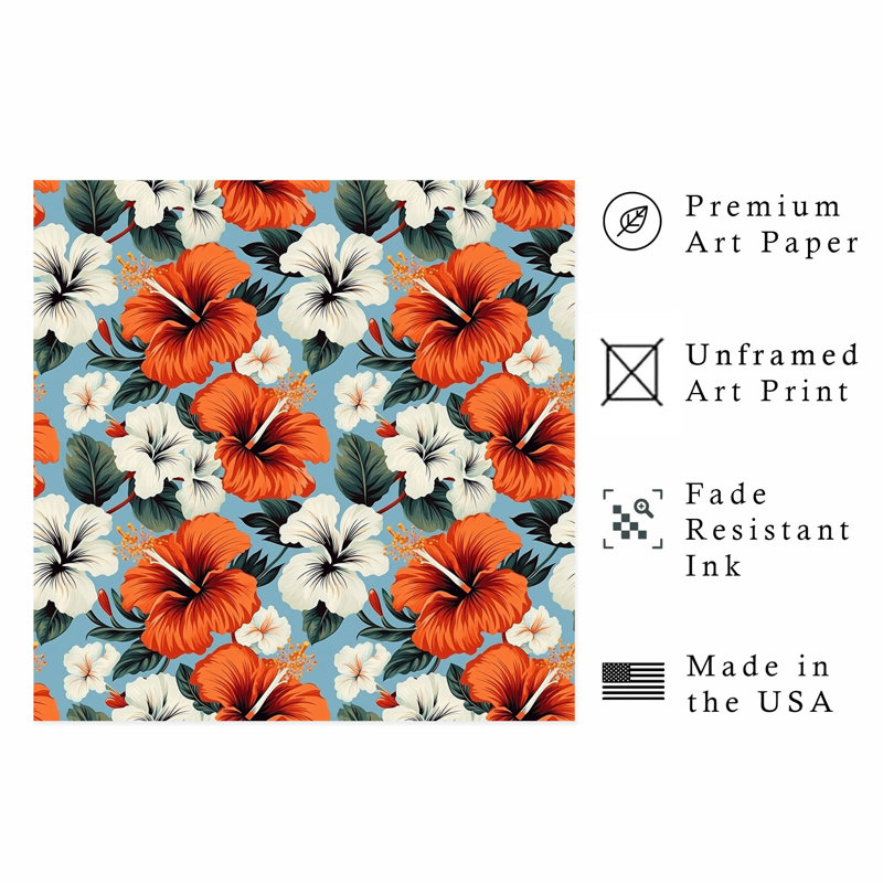 Impression florale florale hawaïenne, H 14 po x l 14 po