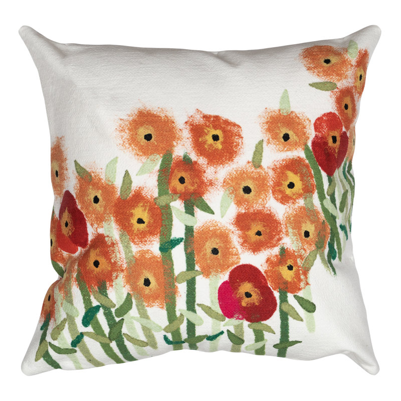  Poppies Outdoor Square Pillow Cover & Insert, 20"H x 20"W