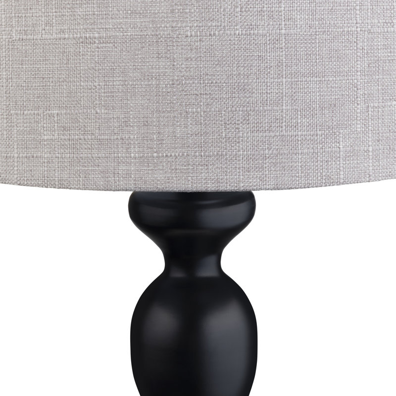 Set Of 2 25.5" Steel Table Lamp W/ Linen Shade, Black, Grey