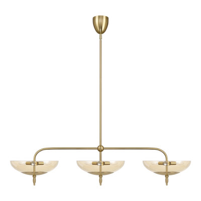 Lustre linéaire en or brossé 9 lumières avec abat-jour en verre ambré fumé 54 pouces Findlay