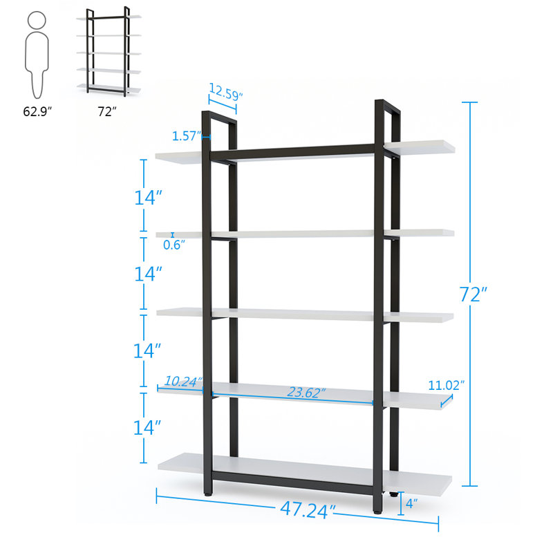 Aadrit 119.9cm W Metal Etagere Bookcase, White/Black