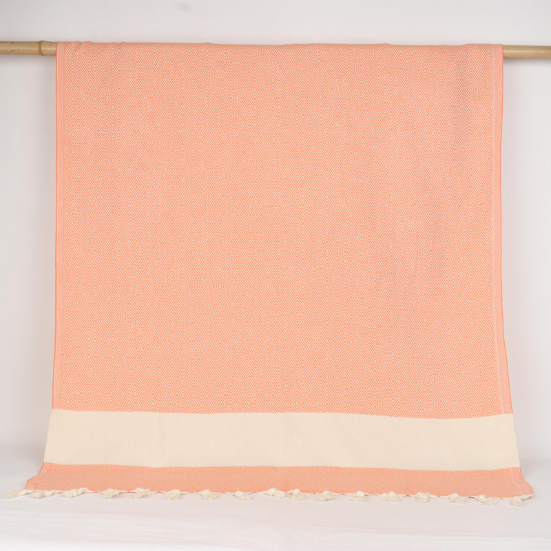 Serviettes en coton turc à motif de losanges - peshtemal et peshkir, séchage rapide et douceur, Orange