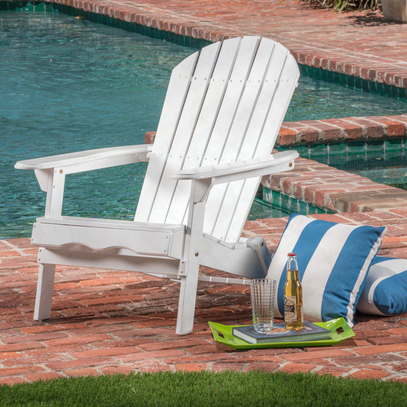 Foldable Acacia Wood Adirondack Chair, White