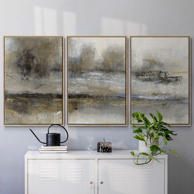 Paysage doré II - Toile encadrée multi-pièces, H 36 po x l 75 po x P 2 po, Naturel