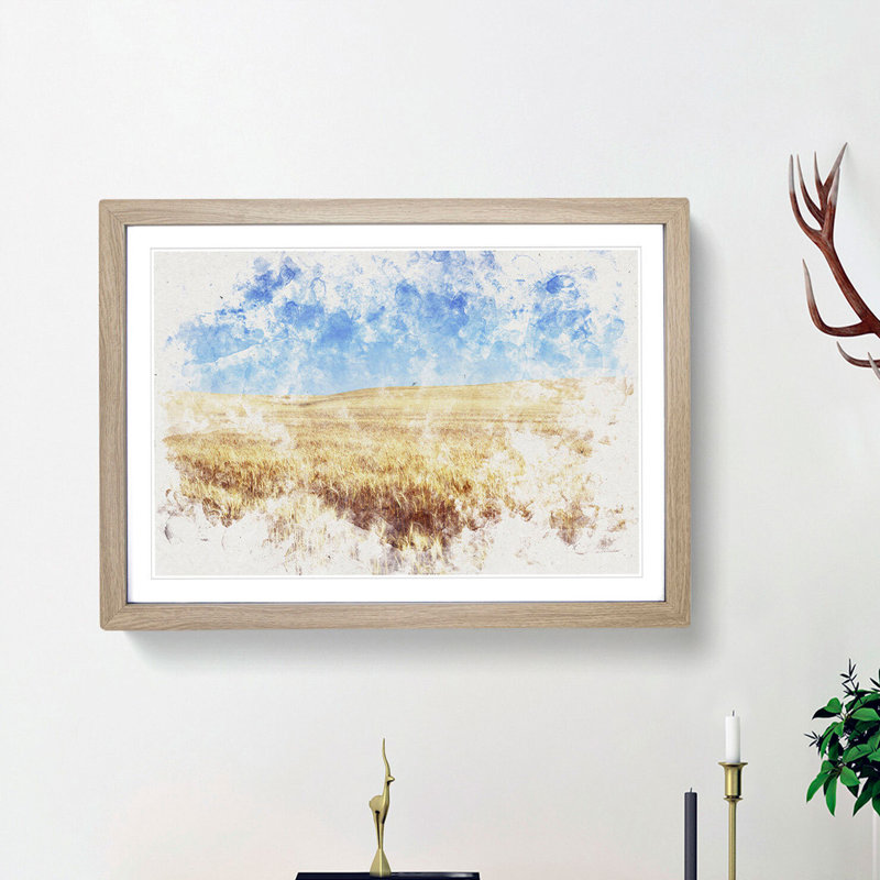Field of Wheat in Kansas 1 Piece Single Picture Frame Painting on MDF, 62cm H x 87cm W x 2cm D, Oak Framed