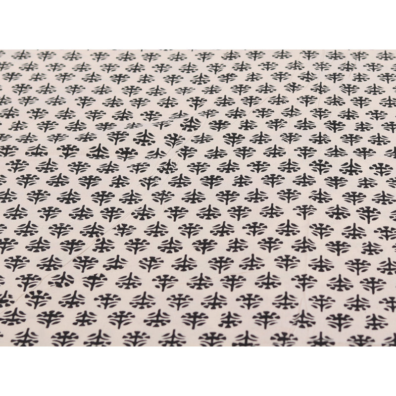 Beige Jaipuri Bagru Print 100% Cotton Queen Size Bedsheet Set – Indian Butti Floral Motif, Elephant Border, 2 Pillow Covers, Traditional Handmade Bedding